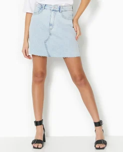 Jupe Courte En Jean Stretch - Bleu Clair