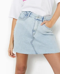 Jupe Courte En Jean Stretch - Bleu Clair