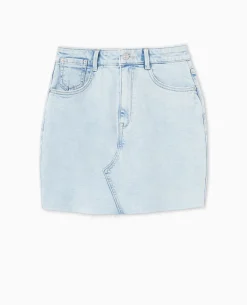 Jupe Courte En Jean Stretch - Bleu Clair