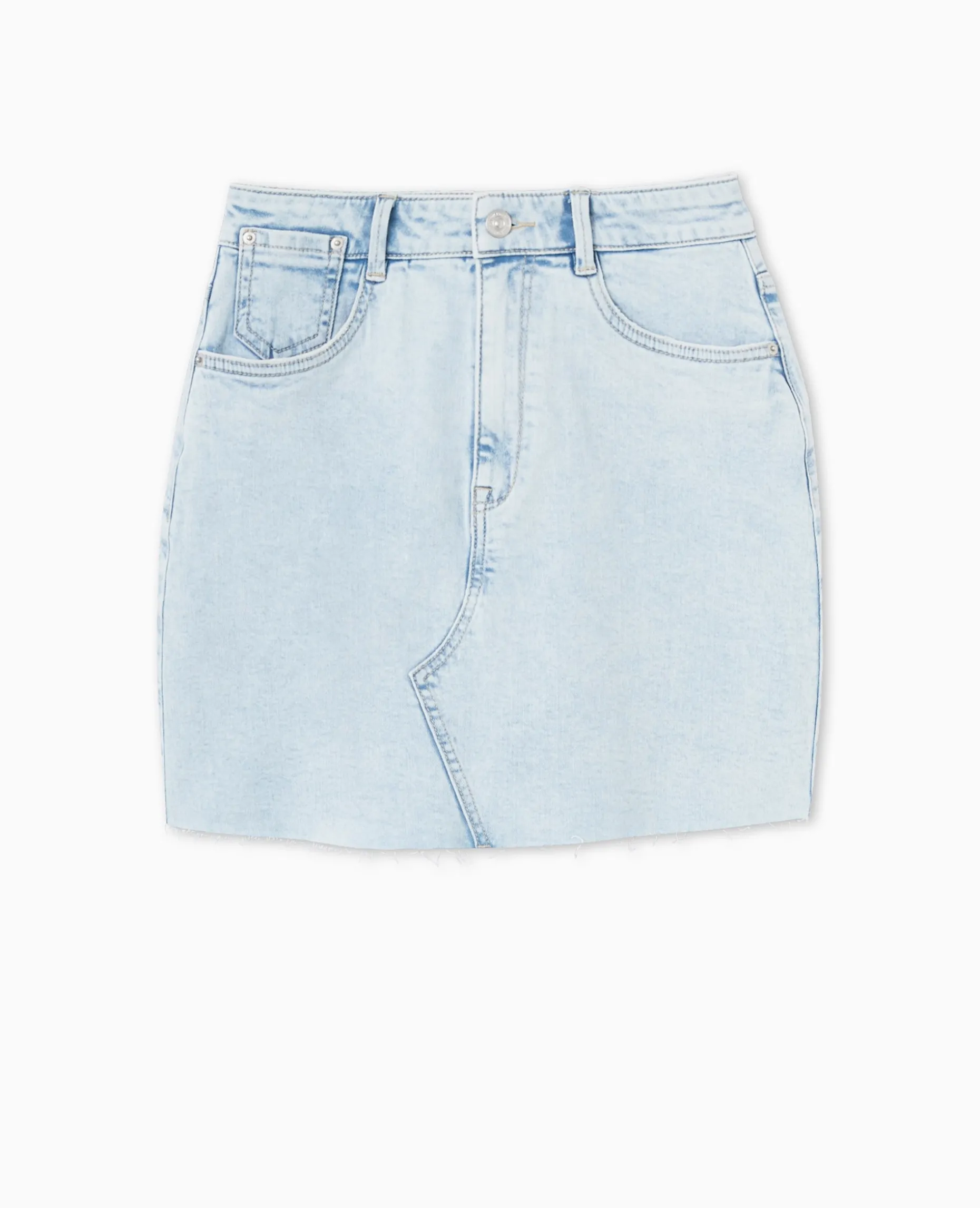 Jupe Courte En Jean Stretch - Bleu Clair