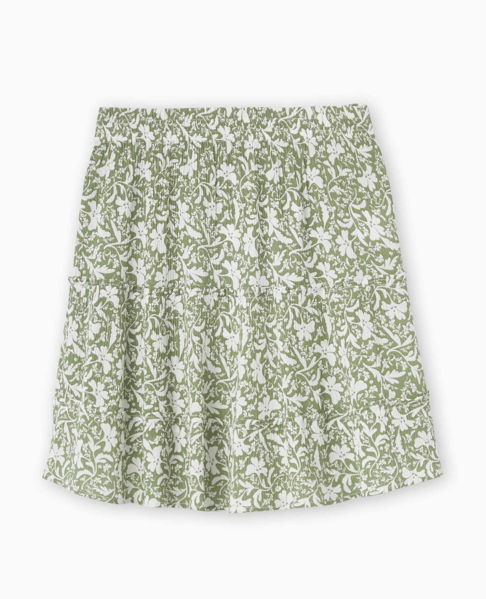 Jupe Courte En Tissu Effet Froissé Motif Fleurs - Vert Kaki