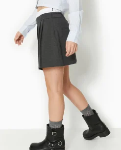 Jupe Courte Plissée Effet Caleçon Apparent - Gris