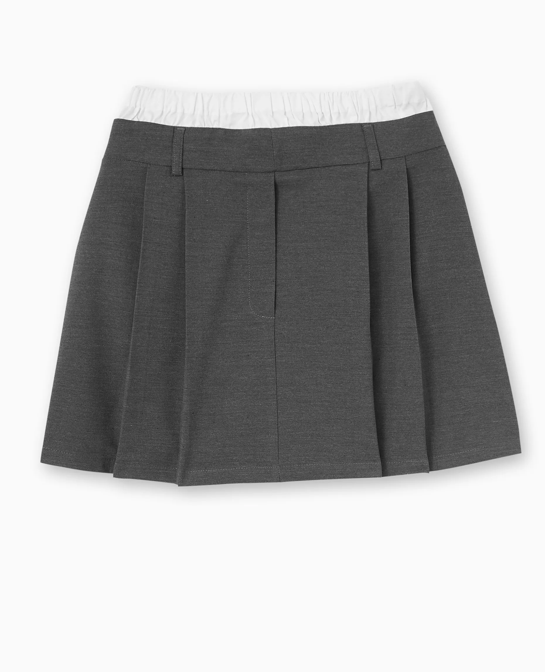 Jupe Courte Plissée Effet Caleçon Apparent - Gris