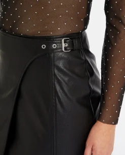 Jupe Courte Portefeuille En Simili - Noir