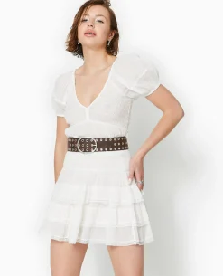 Jupe Courte Volantée Avec Dentelle - Blanc