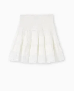 Jupe Courte Volantée Avec Dentelle - Blanc