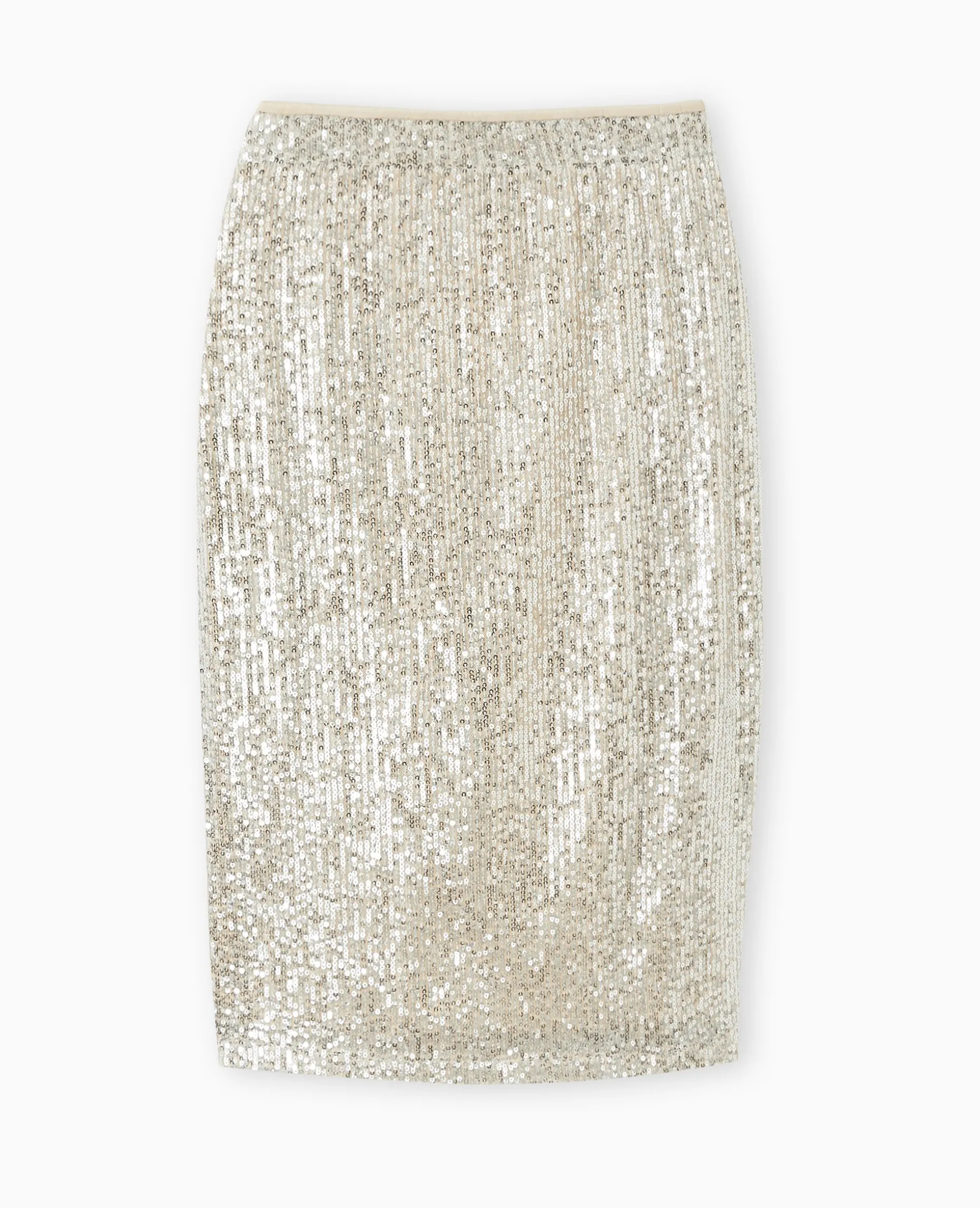 Jupe Droite Avec Sequins Longueur Genoux - Beige