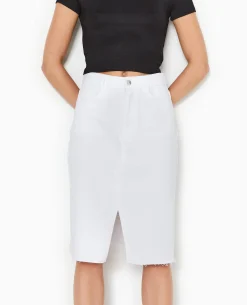 Jupe En Jean Midi Base Coupée Et Effilochée - Blanc
