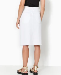 Jupe En Jean Midi Base Coupée Et Effilochée - Blanc