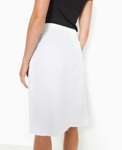 Jupe En Jean Midi Base Coupée Et Effilochée - Blanc