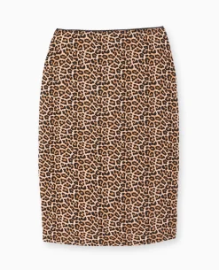 Jupe En Jersey Longueur Genoux Motif Léopard - Marron