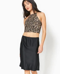 Jupe En Satin Longueur Genoux - Noir