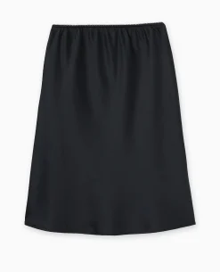Jupe En Satin Longueur Genoux - Noir