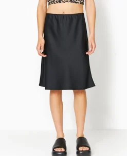 Jupe En Satin Longueur Genoux - Noir