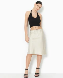 Jupe En Satin Longueur Genoux - Blanc