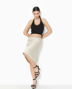 Jupe En Satin Longueur Genoux - Blanc