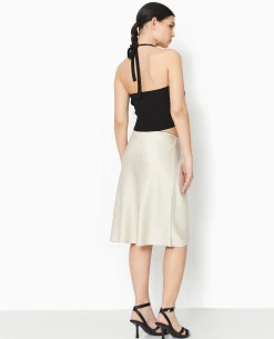 Jupe En Satin Longueur Genoux - Blanc