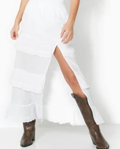 Jupe Longue Avec Volants Et Broderie Anglaise - Blanc