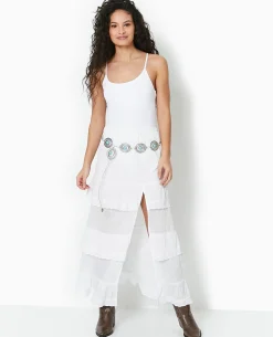 Jupe Longue Avec Volants Et Broderie Anglaise - Blanc