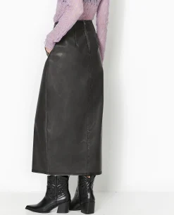 Jupe Longue En Faux Cuir Used - Gris Foncé