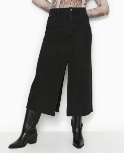 Jupe Longue En Jean Avec Fentes - Noir