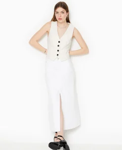 Jupe Longue En Jean Avec Fentes - Blanc