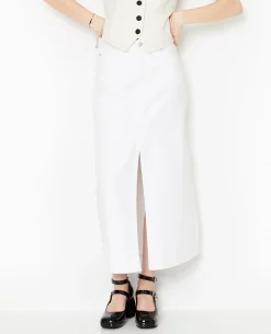 Jupe Longue En Jean Avec Fentes - Blanc