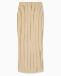 Jupe Longue En Maille Côtes Plates - Beige