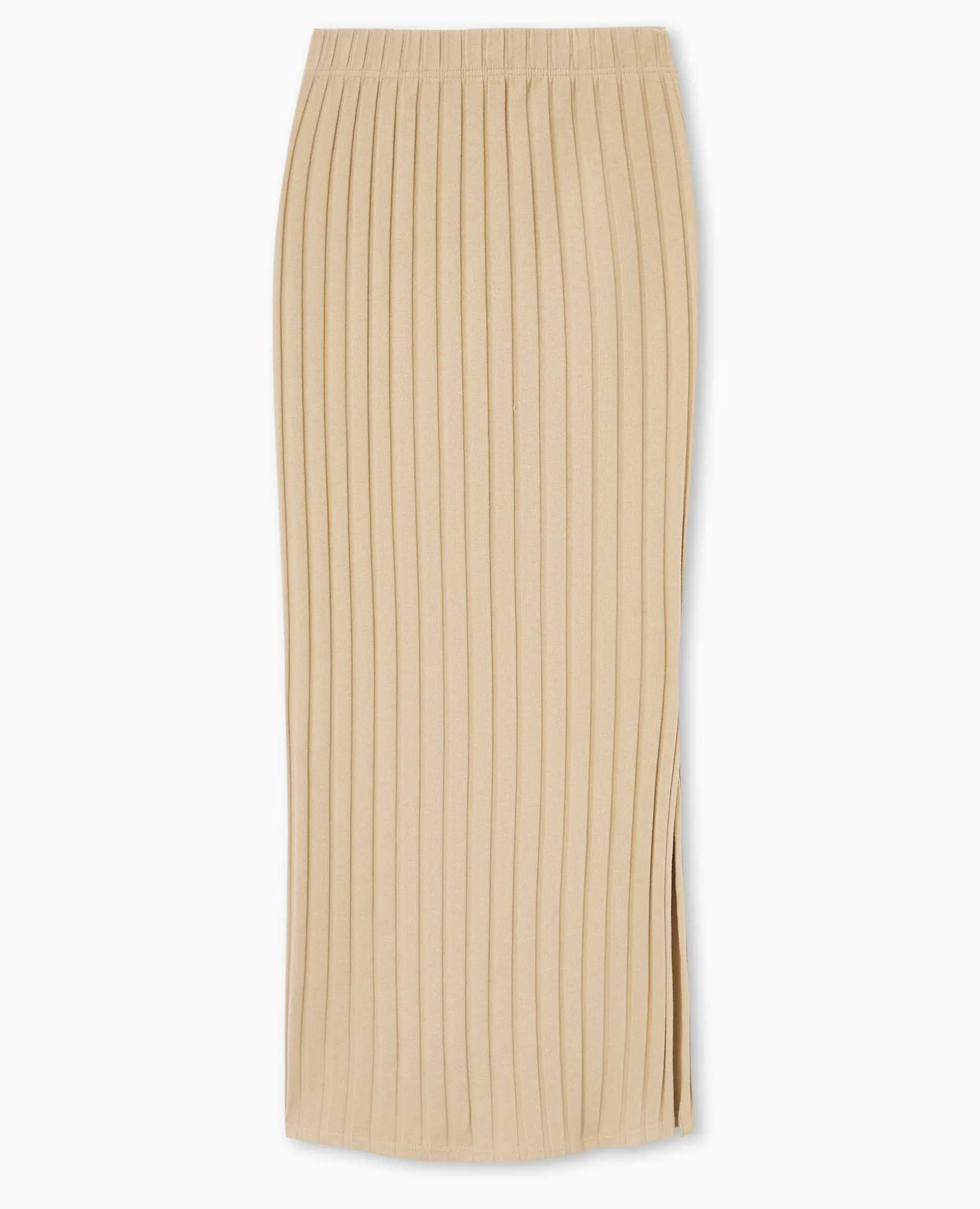 Jupe Longue En Maille Côtes Plates - Beige