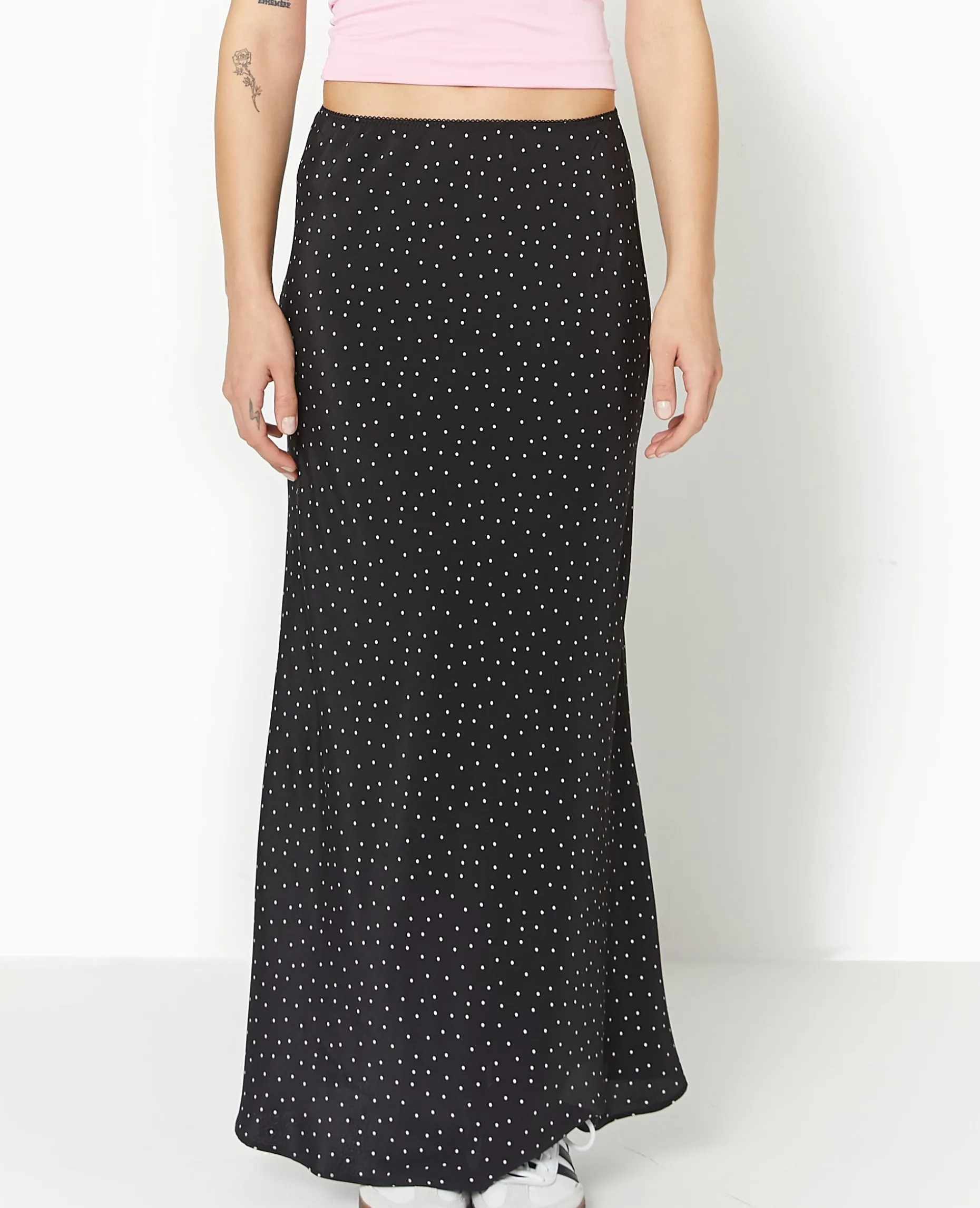 Jupe Longue En Tissu Fluide Motif Pois - Noir
