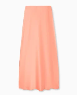 Jupe Longue En Tissu Satiné - Corail