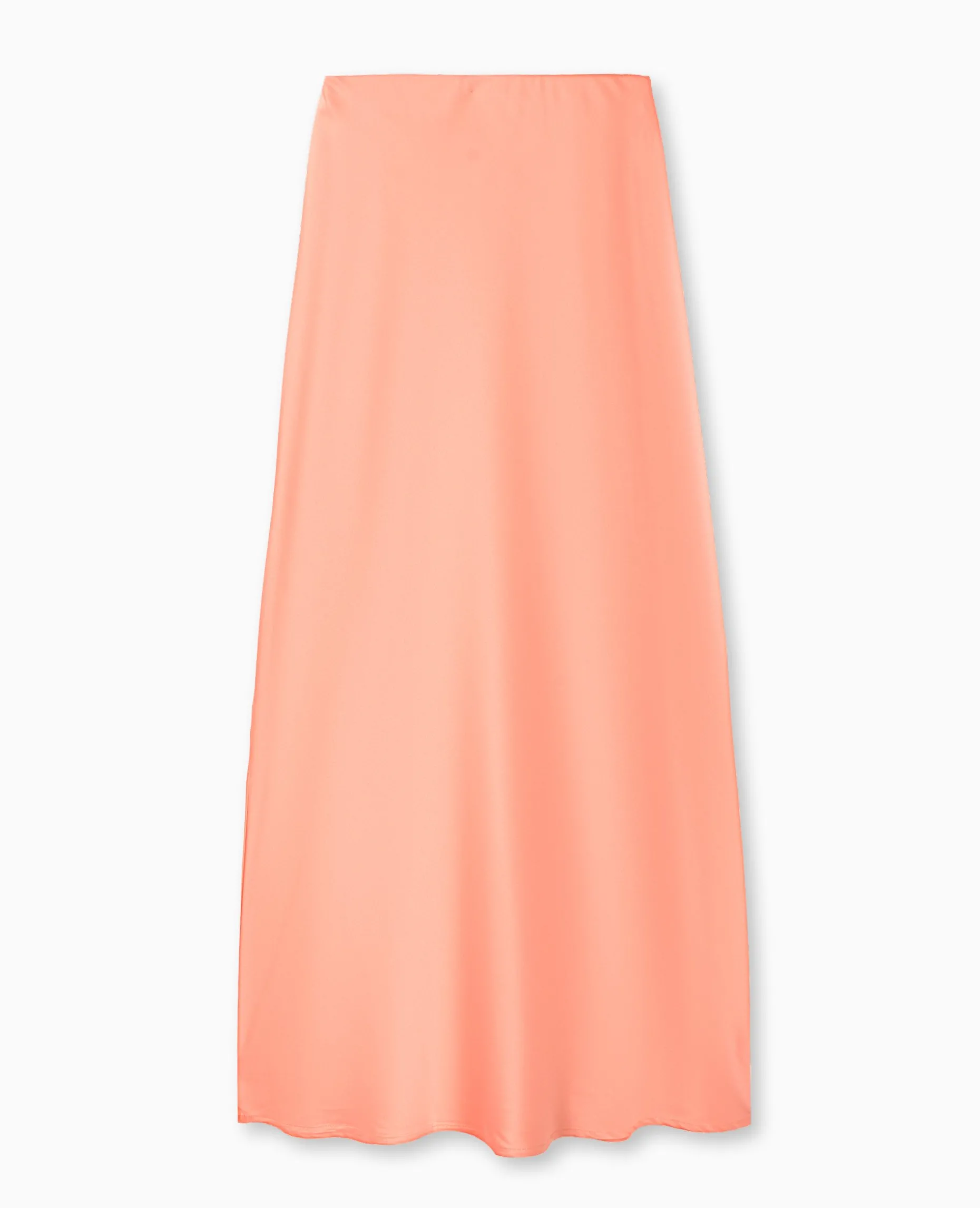 Jupe Longue En Tissu Satiné - Corail