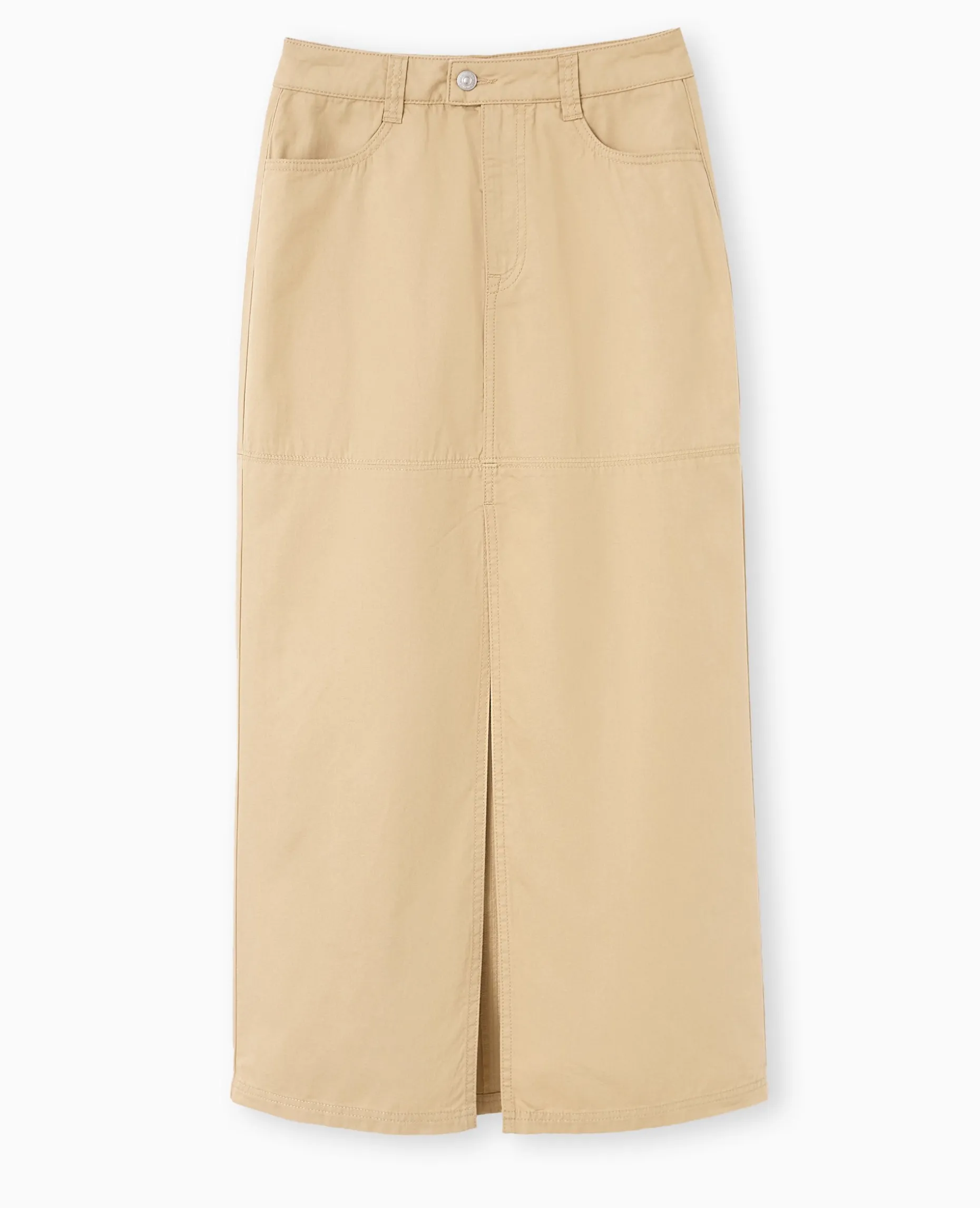 Jupe Longue En Toile Avec Fente - Beige