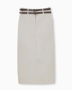 Jupe Longue En Toile Avec Ceintures - Beige