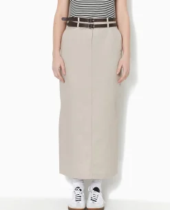 Jupe Longue En Toile Avec Ceintures - Beige