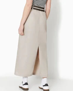 Jupe Longue En Toile Avec Ceintures - Beige