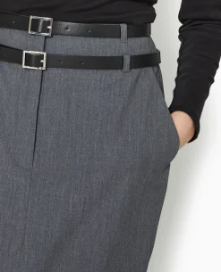 Jupe Longue Et Droite Avec Double Ceinture - Gris Foncé