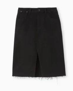 Jupe Midi En Jean Bas Coupés - Noir