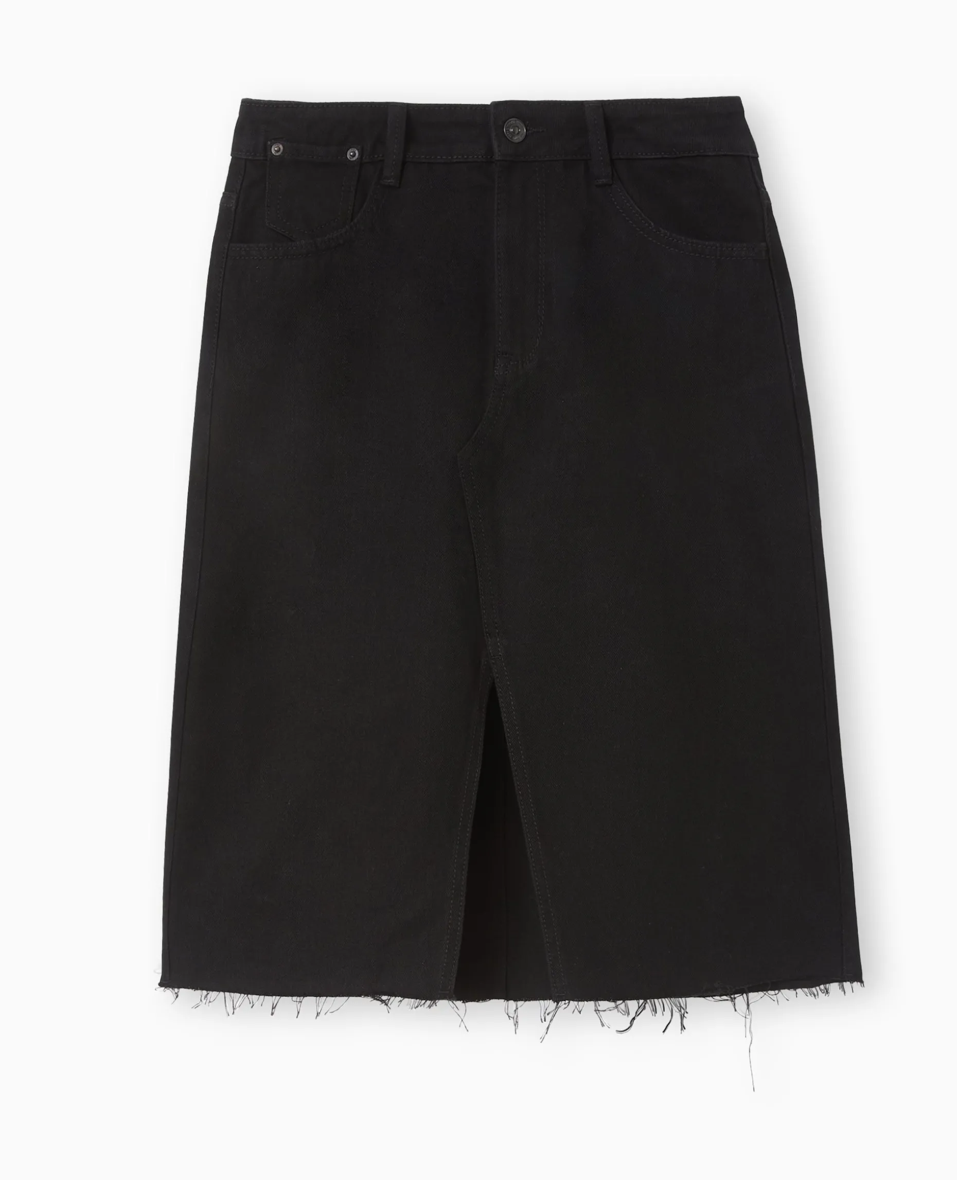Jupe Midi En Jean Bas Coupés - Noir