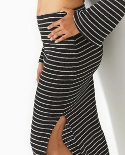 Jupe Tube Longue En Maille Rayée - Noir