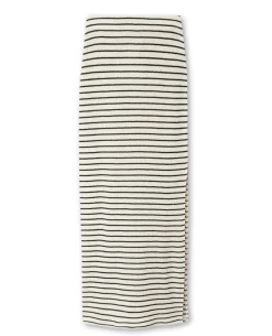 Jupe Tube Longue En Maille Rayée - Blanc