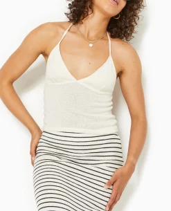 Jupe Tube Longue En Maille Rayée - Blanc