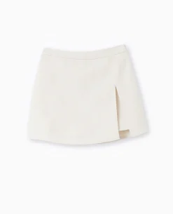 Jupe-short En Tissu Effet Lin Rustique - Blanc