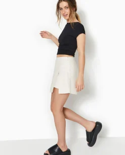 Jupe-short En Tissu Effet Lin Rustique - Blanc
