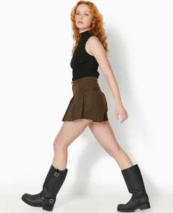 Jupe-short En Toile Effet Huilé - Marron