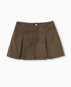 Jupe-short En Toile Effet Huilé - Marron