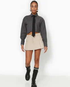 Jupe-short Taille Basse Avec Pinces - Beige