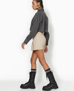 Jupe-short Taille Basse Avec Pinces - Beige