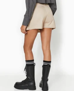 Jupe-short Taille Basse Avec Pinces - Beige