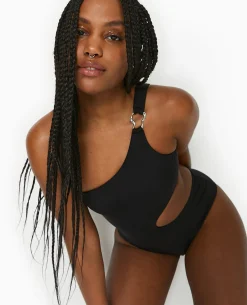Maillot De Bain 1 Piè;ce Asymétrique Avec Cut Out - Noir
